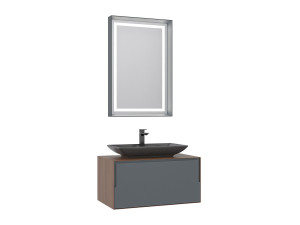 Set mobile lavabo con specchio (2 pezzi) "Craft 80" - 60 x 50 x 40 cm - Noce / Antracite