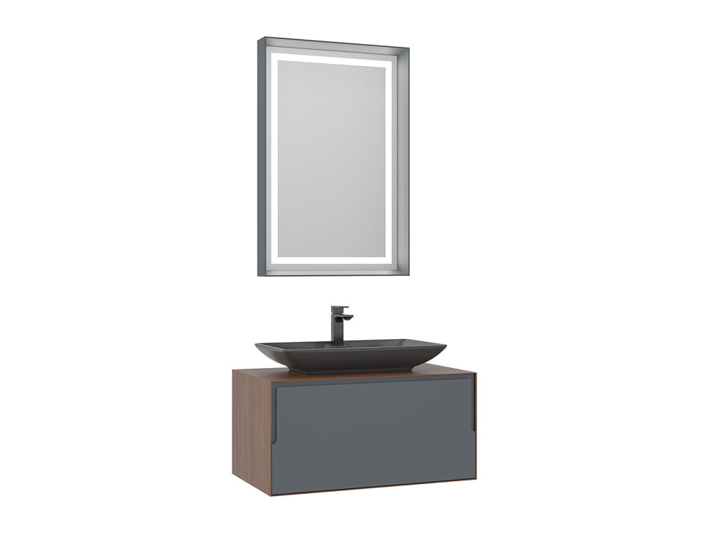Set mobile lavabo con specchio (2 pezzi) "Craft 80" - 60 x 50 x 40 cm - Noce / Antracite