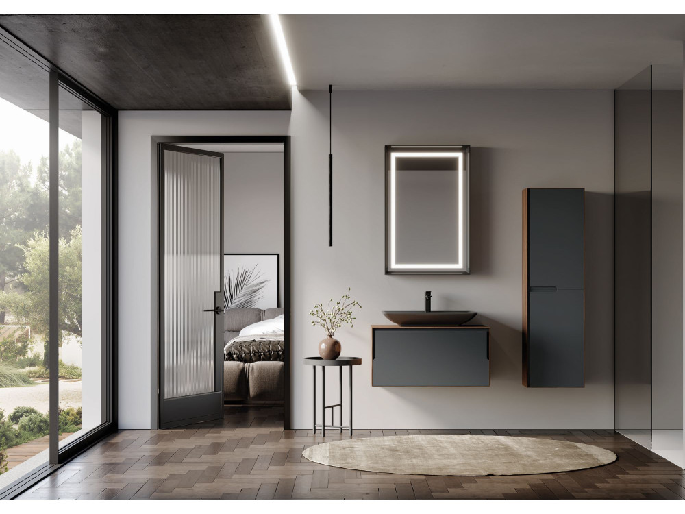Set mobile lavabo con specchio (2 pezzi) "Craft 80" - 60 x 50 x 40 cm - Noce / Antracite