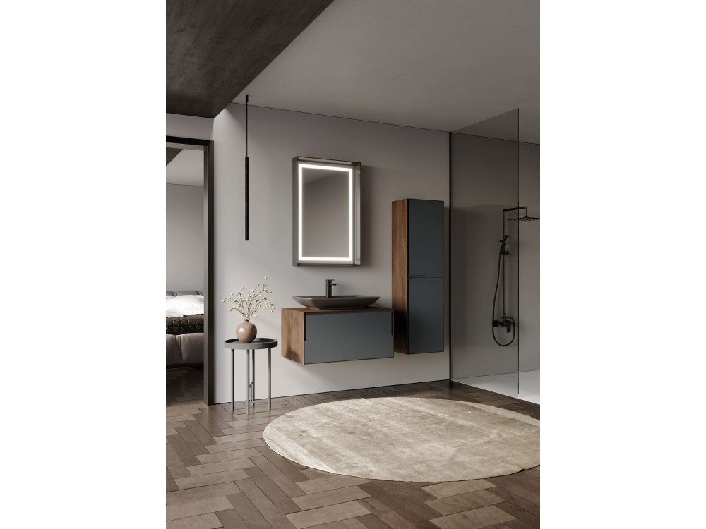 Set mobile lavabo con specchio (2 pezzi) "Craft 80" - 60 x 50 x 40 cm - Noce / Antracite