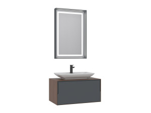 Set mobile lavabo con specchio (2 pezzi) "Craft 80" - 60 x 50 x 40 cm - Noce / Antracite / Bianco