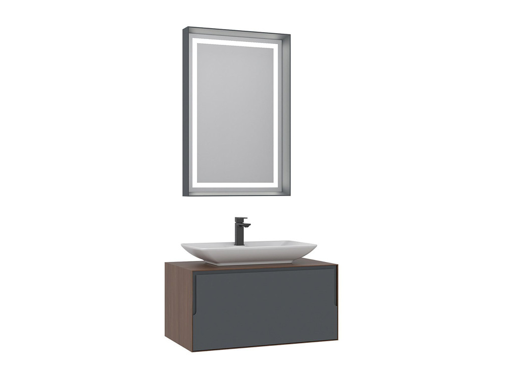 Set mobile lavabo con specchio (2 pezzi) "Craft 80" - 60 x 50 x 40 cm - Noce / Antracite / Bianco