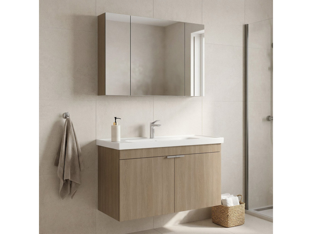 Set mobile lavabo con specchio (2 pezzi) "Desna 100" - 100 x 45 x 58 cm - Rovere