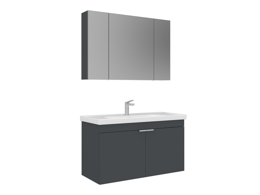 Set mobile lavabo con specchio (2 pezzi) "Desna 100" - 100 x 45 x 58 cm - Antracite opaco