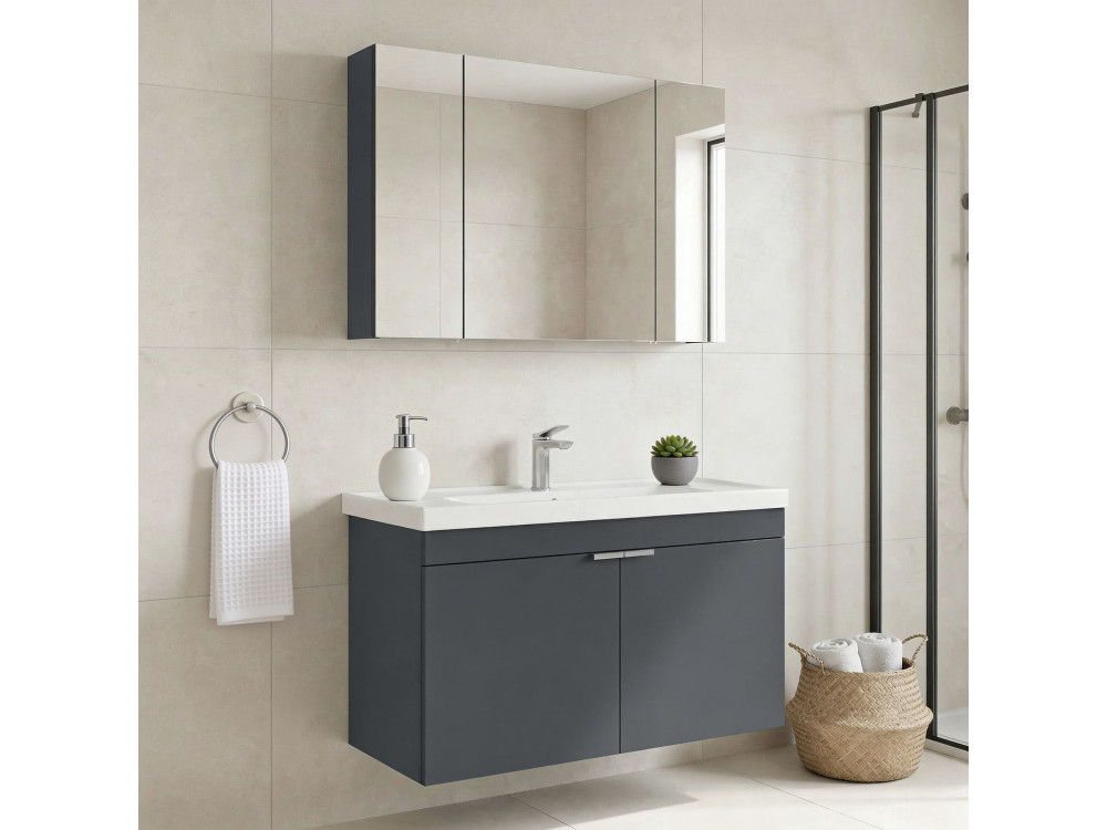 Set mobile lavabo con specchio (2 pezzi) "Desna 100" - 100 x 45 x 58 cm - Antracite opaco