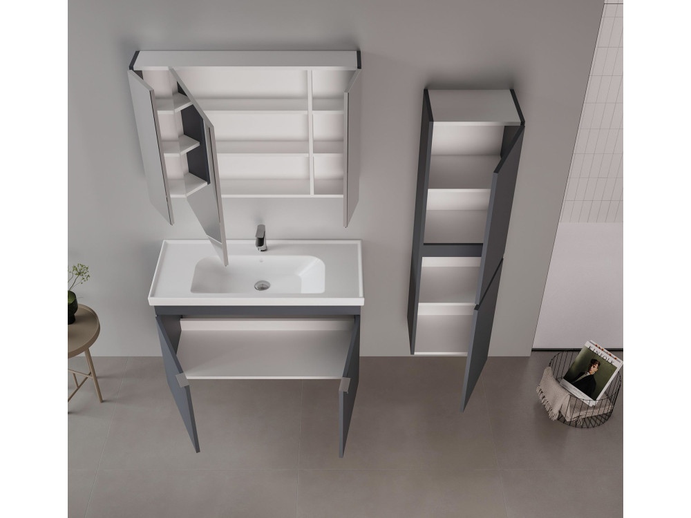Set mobile lavabo con specchio (2 pezzi) "Desna 100" - 100 x 45 x 58 cm - Antracite opaco