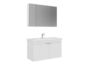 Set mobile lavabo con specchio (2 pezzi) "Desna 100" - 100 x 45 x 58 cm - Bianco opaco