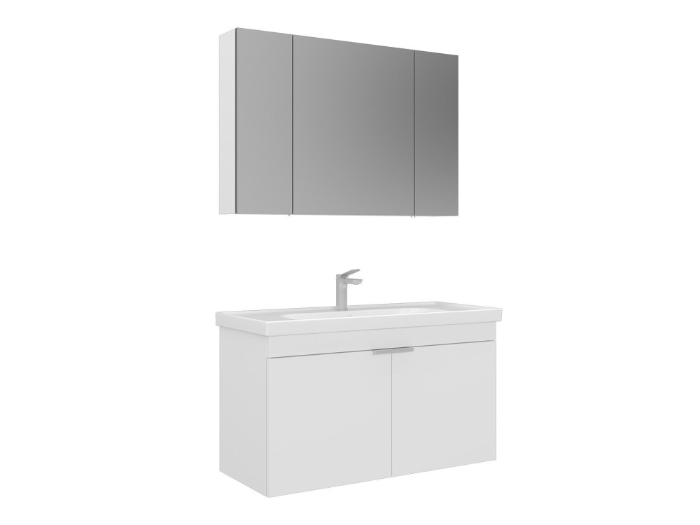 Set mobile lavabo con specchio (2 pezzi) "Desna 100" - 100 x 45 x 58 cm - Bianco opaco