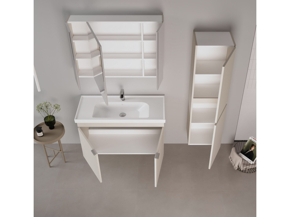 Set mobile lavabo con specchio (2 pezzi) "Desna 100" - 100 x 45 x 58 cm - Bianco opaco
