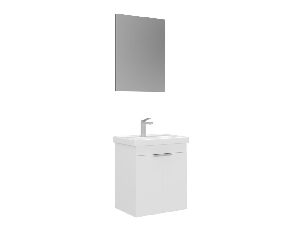 Set mobile lavabo con specchio (2 pezzi) "Desna 50" - 50 x 38 x 58 cm - Bianco opaco