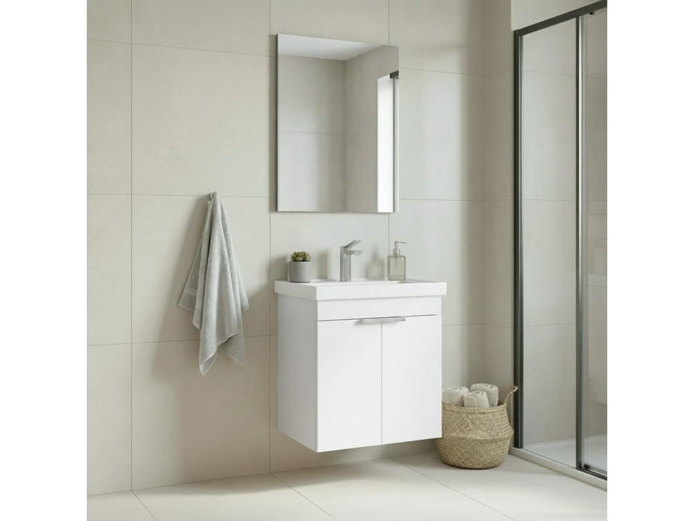 Set mobile lavabo con specchio (2 pezzi) "Desna 50" - 50 x 38 x 58 cm - Bianco opaco