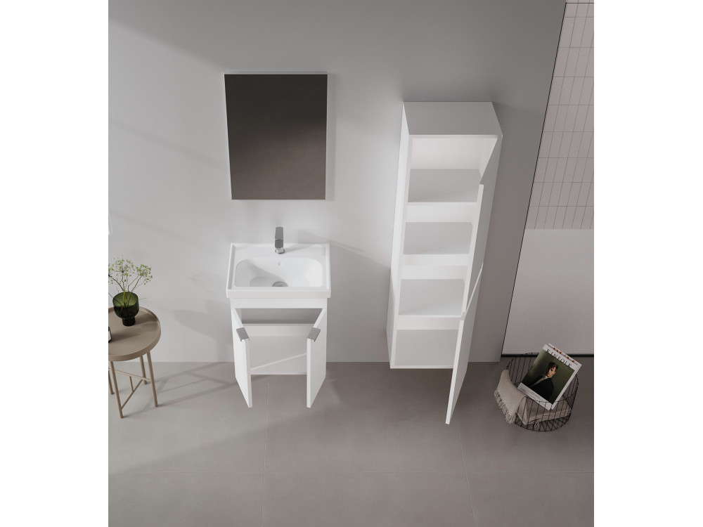 Set mobile lavabo con specchio (2 pezzi) "Desna 50" - 50 x 38 x 58 cm - Bianco opaco