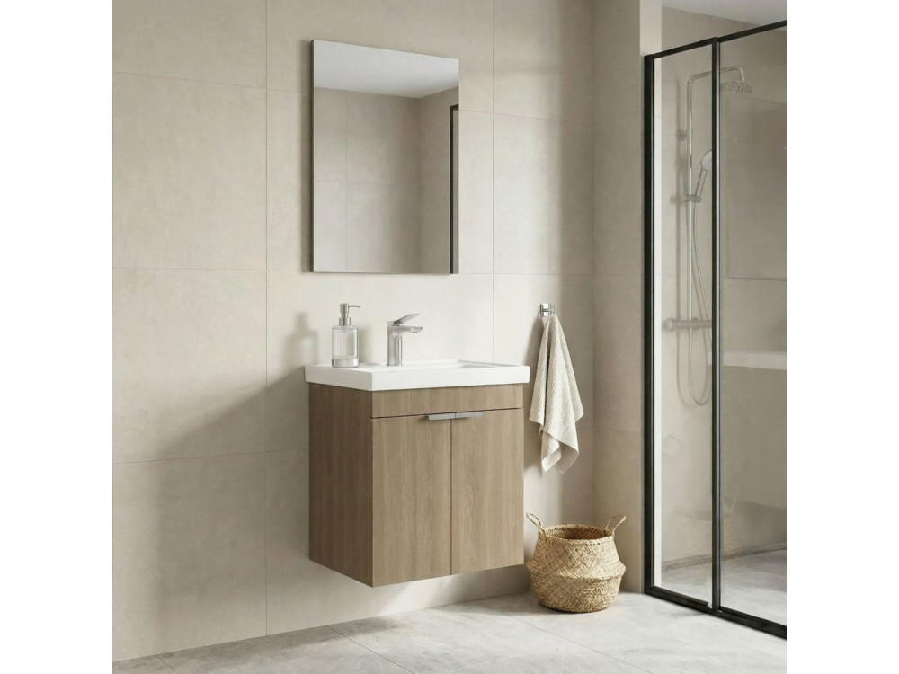 Set mobile lavabo con specchio (2 pezzi) "Desna 50" - 50 x 38 x 58 cm - Rovere