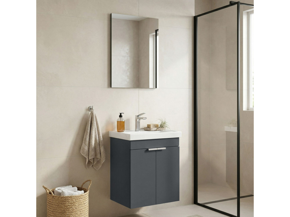 Set mobile lavabo con specchio (2 pezzi) "Desna 50" - 50 x 38 x 58 cm - Antracite opaco