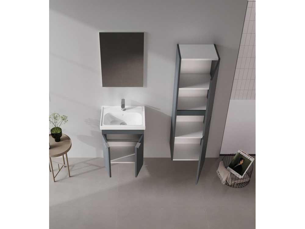 Set mobile lavabo con specchio (2 pezzi) "Desna 50" - 50 x 38 x 58 cm - Antracite opaco