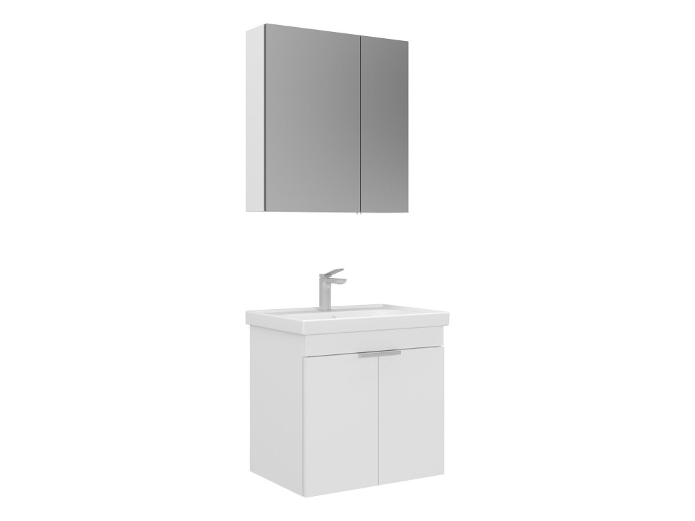 Set mobile lavabo con specchio (2 pezzi) "Desna 60" - 60 x 45 x 58 cm - Bianco opaco