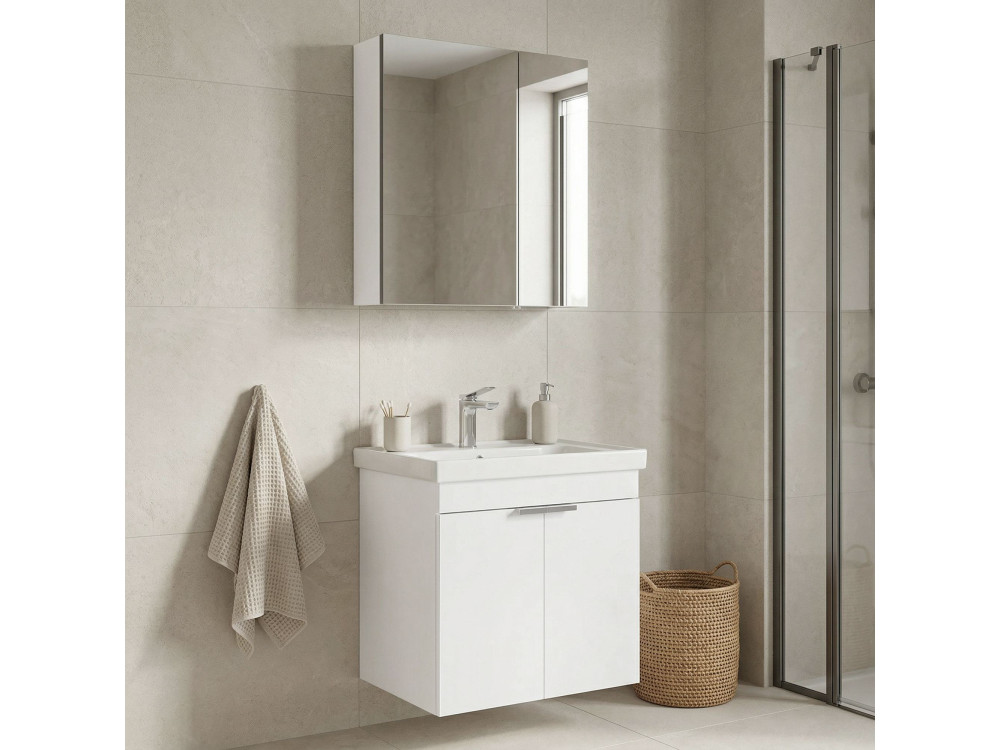 Set mobile lavabo con specchio (2 pezzi) "Desna 60" - 60 x 45 x 58 cm - Bianco opaco