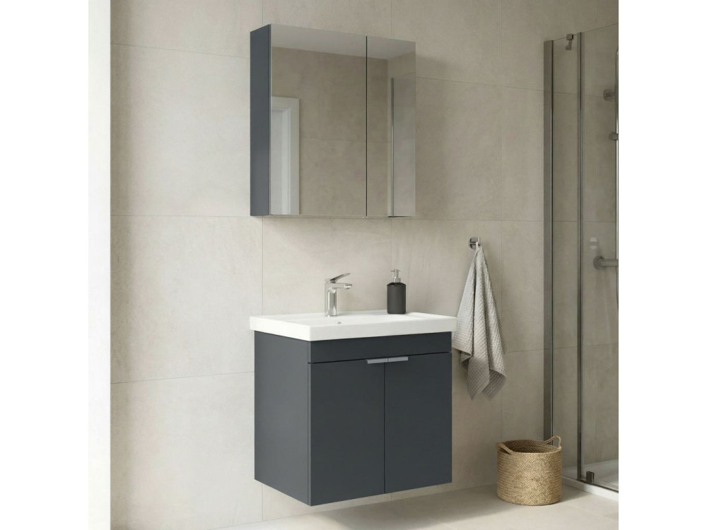 Set mobile lavabo con specchio (2 pezzi) "Desna 60" - 60 x 45 x 58 cm - Antracite opaco