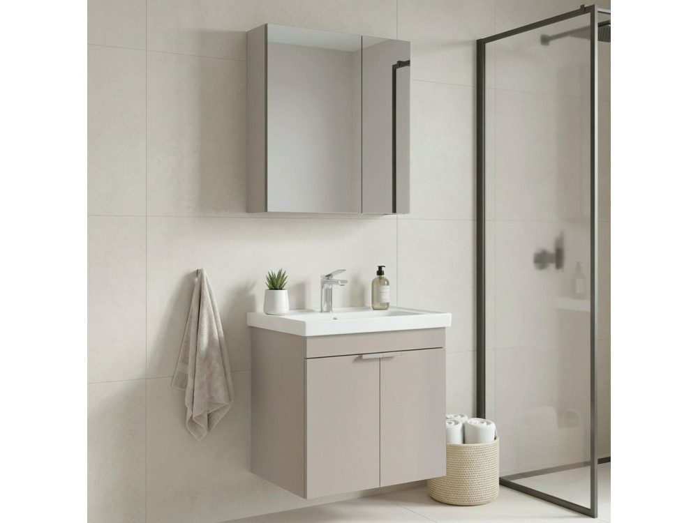Set mobile lavabo con specchio (2 pezzi) "Desna 60" - 60 x 45 x 58 cm - Sabbia