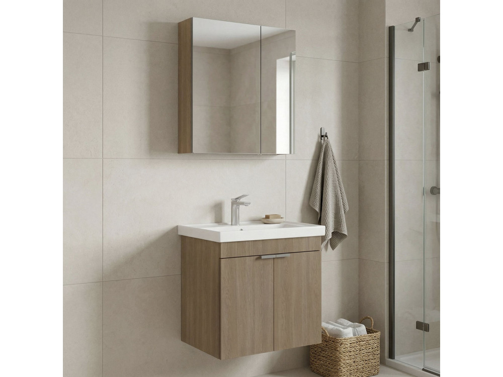 Set mobile lavabo con specchio (2 pezzi) "Desna 60" - 60 x 45 x 58 cm - Rovere