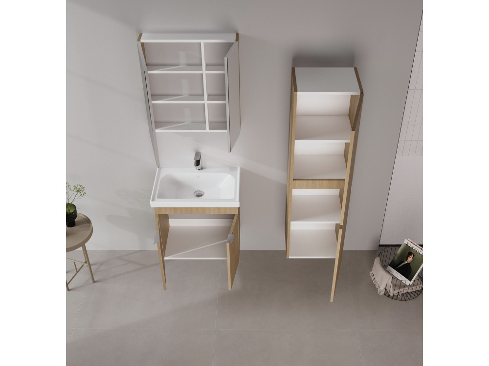 Set mobile lavabo con specchio (2 pezzi) "Desna 60" - 60 x 45 x 58 cm - Rovere