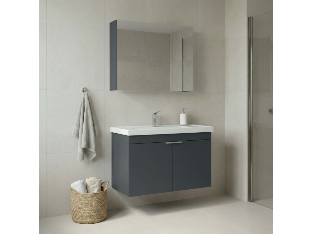 Set mobile lavabo con specchio (2 pezzi) "Desna 80" - 80 x 45 x 58 cm - Antracite opaco