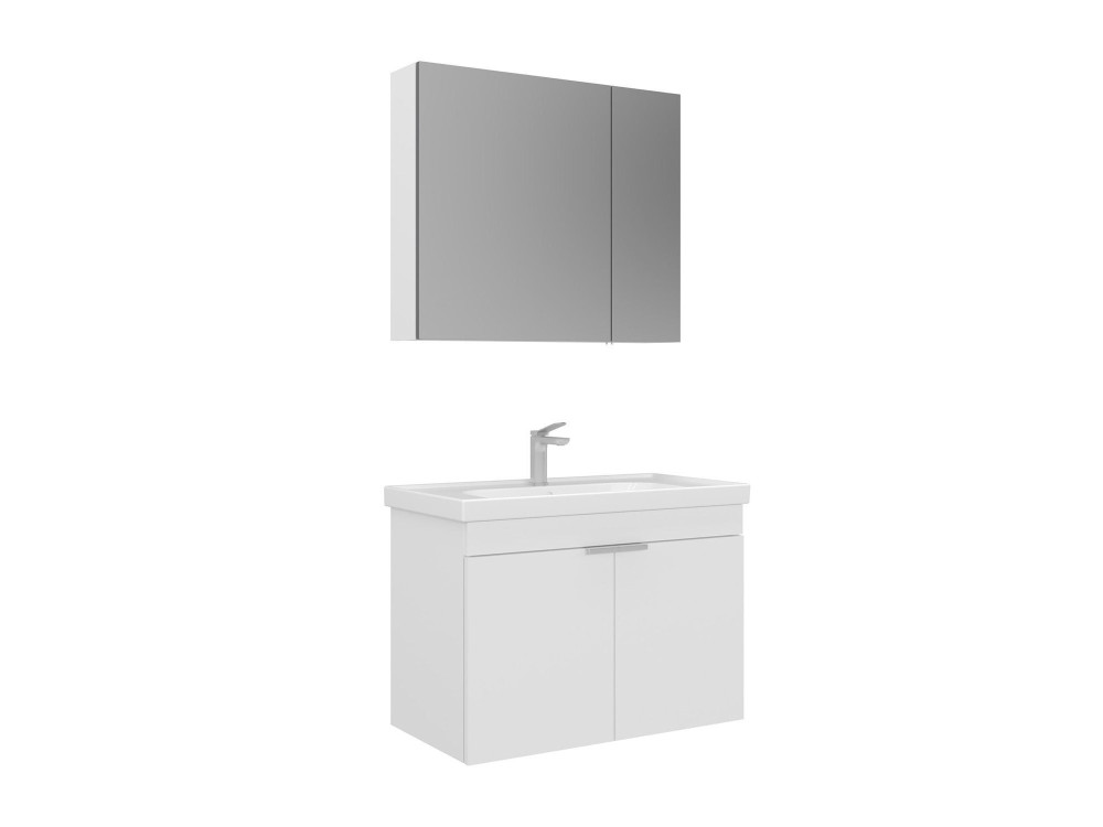 Set mobile lavabo con specchio (2 pezzi) "Desna 80" - 80 x 45 x 58 cm - Bianco opaco