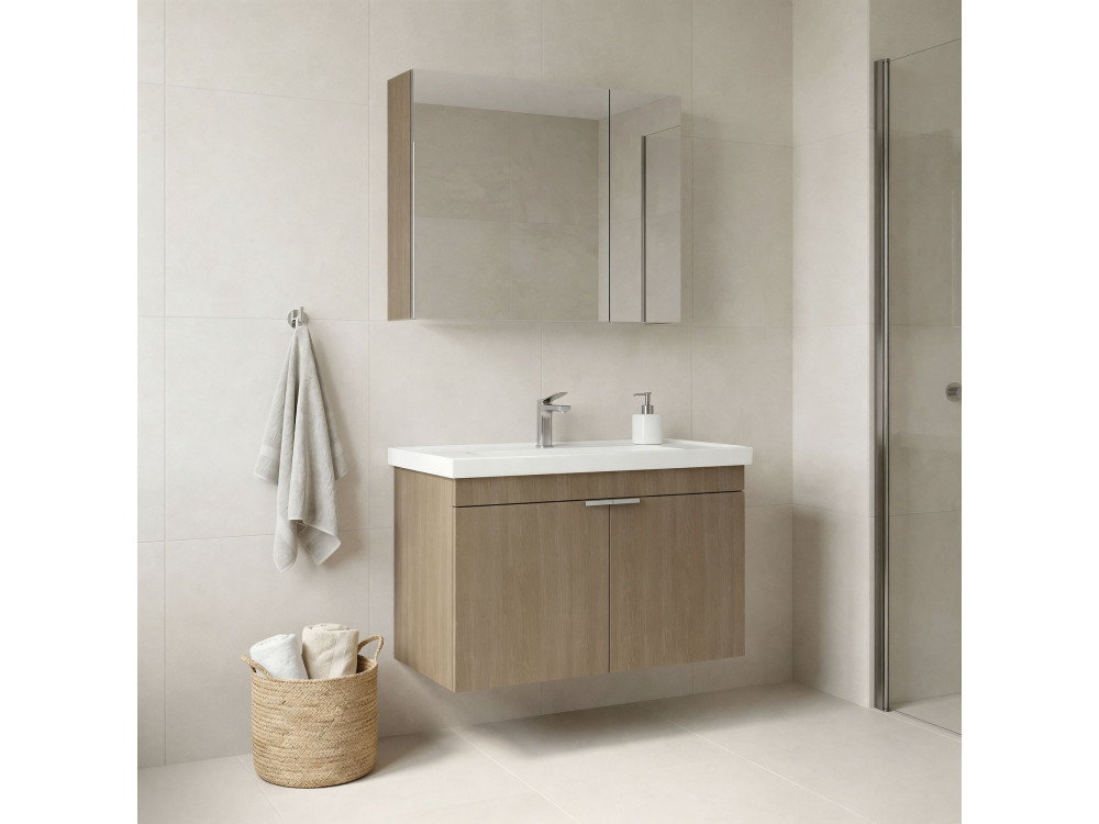 Set mobile lavabo con specchio (2 pezzi) "Desna 80" - 80 x 45 x 58 cm - Rovere