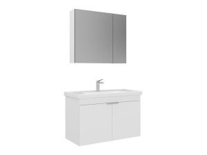 Set mobile lavabo con specchio (2 pezzi) "Desna 90" - 90 x 45 x 58 cm - Bianco opaco