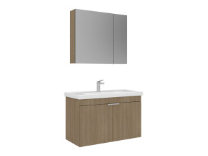 Set mobile lavabo con specchio (2 pezzi) "Desna 90" - 90 x 45 x 58 cm - Rovere