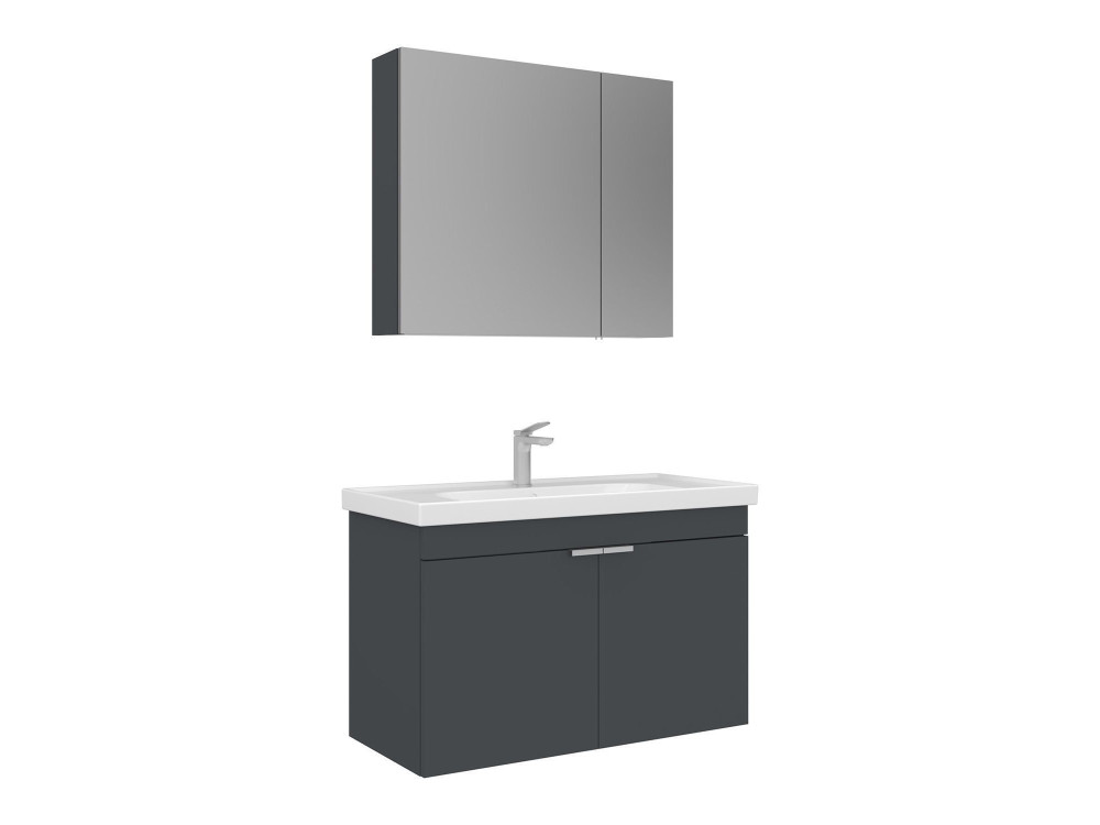 Set mobile lavabo con specchio (2 pezzi) "Desna 90" - 90 x 45 x 58 cm - Antracite opaco