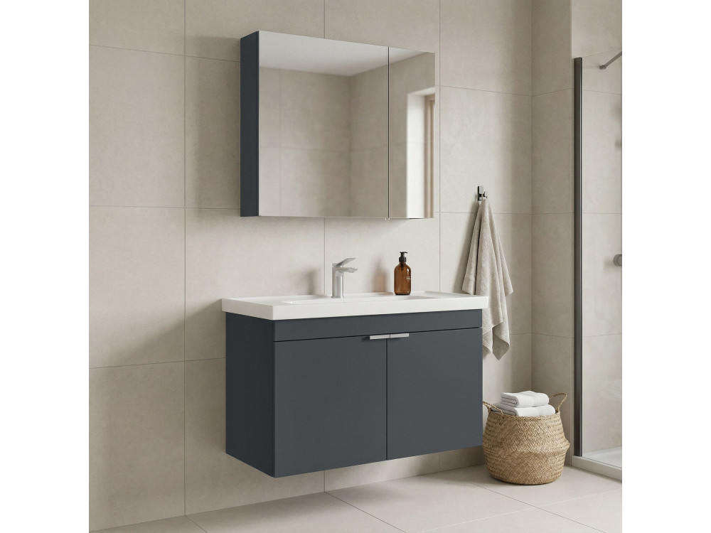 Set mobile lavabo con specchio (2 pezzi) "Desna 90" - 90 x 45 x 58 cm - Antracite opaco