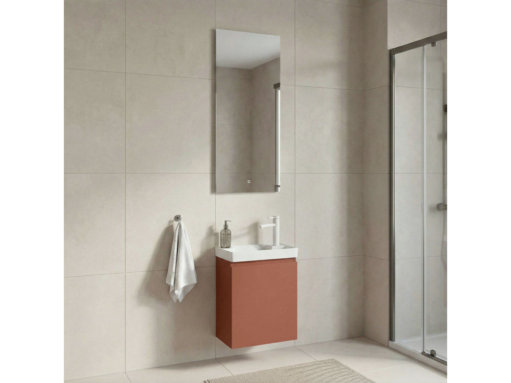 Set mobile lavabo con specchio (2 pezzi) "Ferla 40" - 40 x 22 x 50 cm - Cinnamon opaco