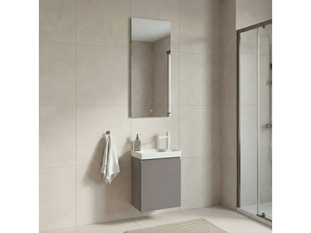 Set mobile lavabo con specchio (2 pezzi) "Ferla 40" - 40 x 22 x 50 cm - Mink opaco