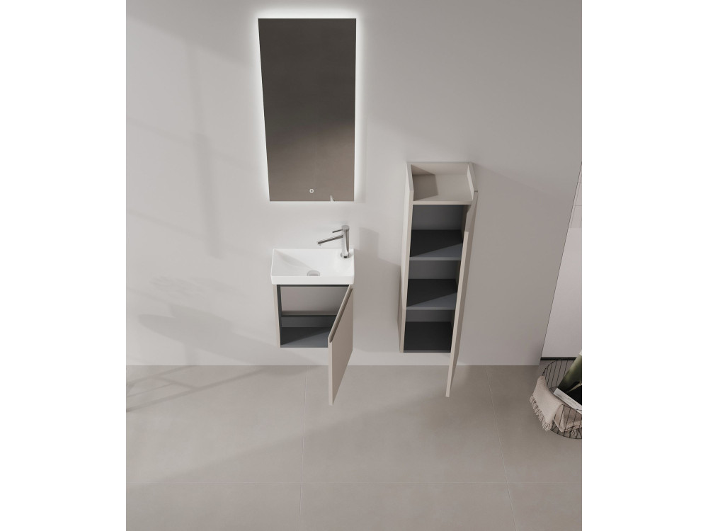 Set mobile lavabo con specchio (2 pezzi) "Ferla 40" - 40 x 22 x 50 cm - Mink opaco