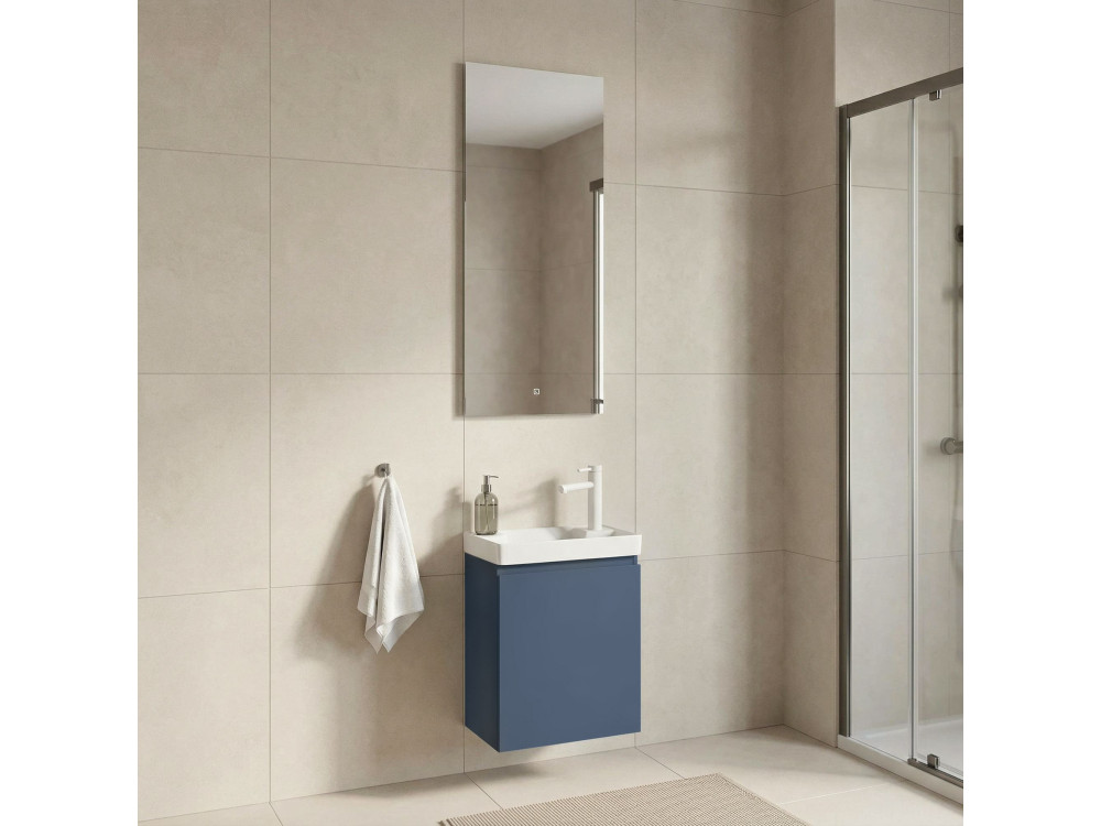 Set mobile lavabo con specchio (2 pezzi) "Ferla 40" - 40 x 22 x 50 cm - Blu opaco