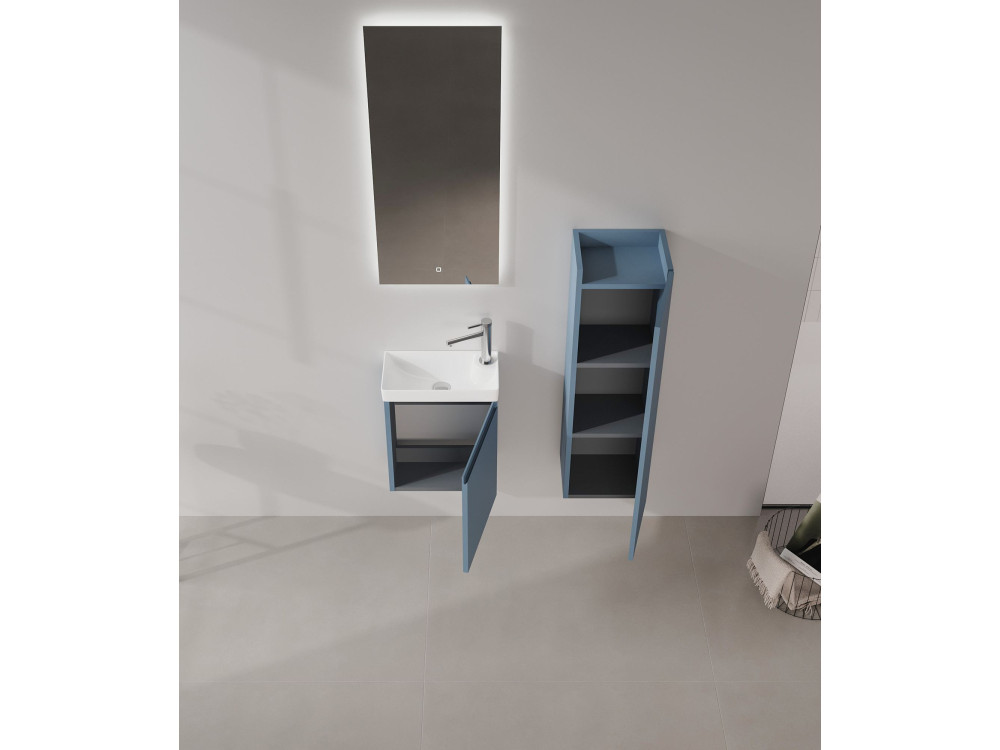 Set mobile lavabo con specchio (2 pezzi) "Ferla 40" - 40 x 22 x 50 cm - Blu opaco