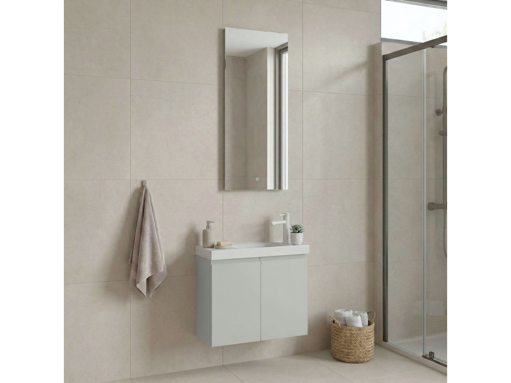 Set mobile lavabo con specchio (2 pezzi) "Ferla 60" - 60 x 22 x 50 cm - Cashmere opaco