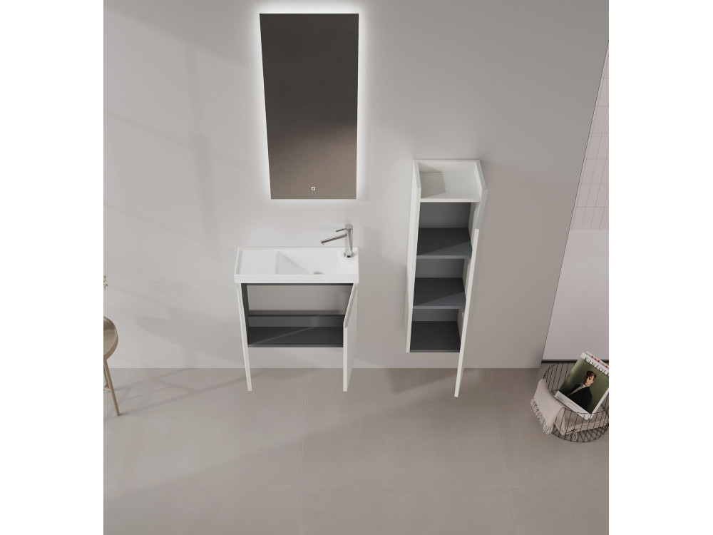 Set mobile lavabo con specchio (2 pezzi) "Ferla 60" - 60 x 22 x 50 cm - Cashmere opaco