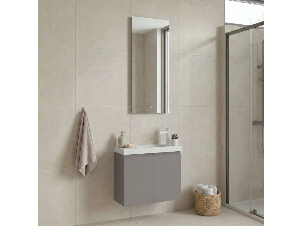 Set mobile lavabo con specchio (2 pezzi) "Ferla 60" - 60 x 22 x 50 cm - Mink opaco