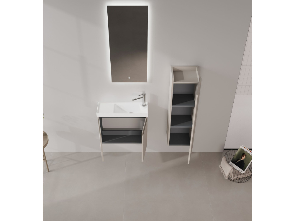 Set mobile lavabo con specchio (2 pezzi) "Ferla 60" - 60 x 22 x 50 cm - Mink opaco