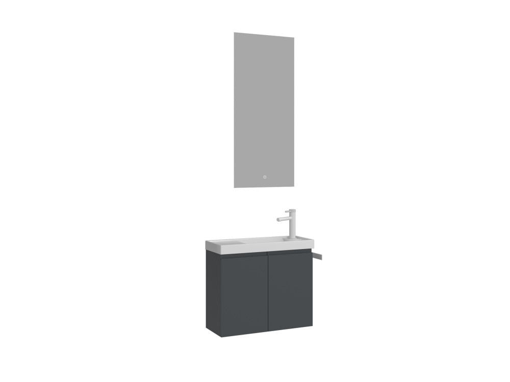 Set mobile lavabo con specchio (2 pezzi) "Ferla 60" - 60 x 22 x 50 cm - Antracite opaco