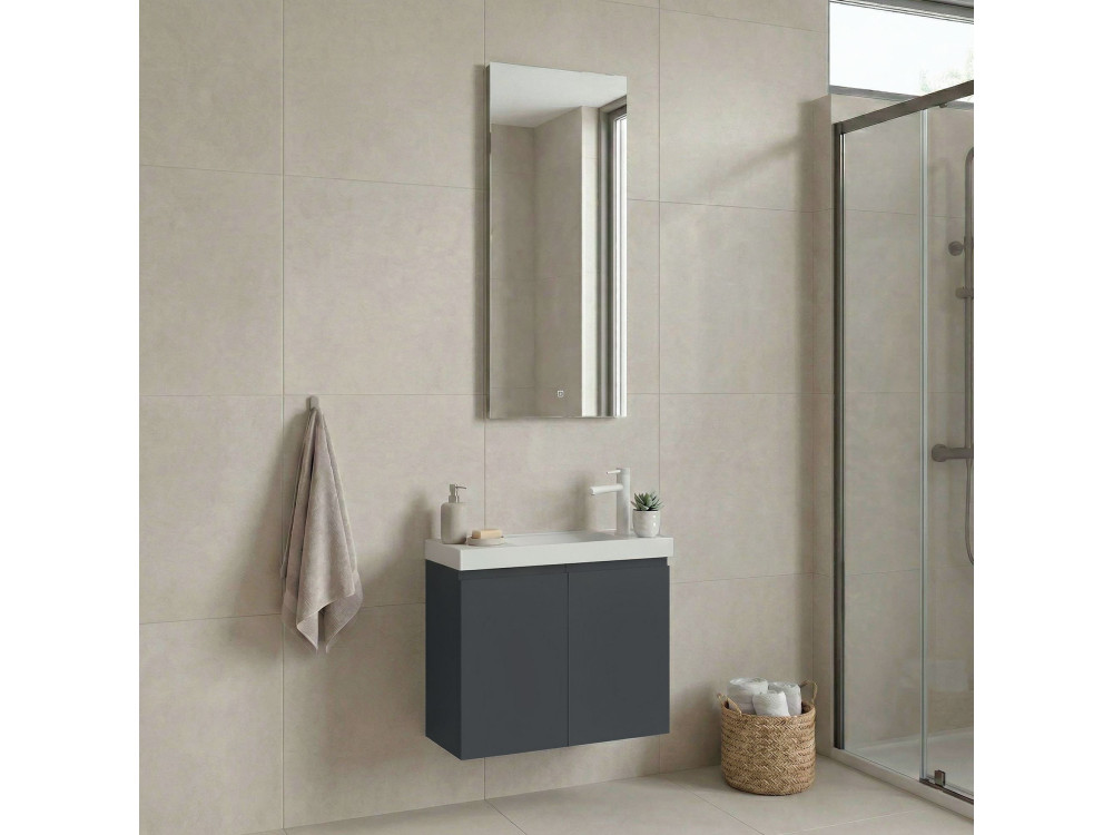 Set mobile lavabo con specchio (2 pezzi) "Ferla 60" - 60 x 22 x 50 cm - Antracite opaco