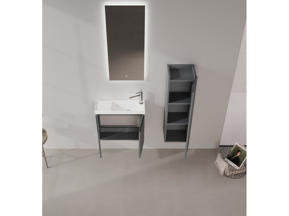 Set mobile lavabo con specchio (2 pezzi) "Ferla 60" - 60 x 22 x 50 cm - Antracite opaco