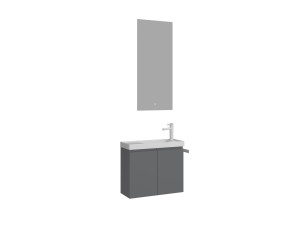 Set mobile lavabo con specchio (2 pezzi) "Ferla 60" - 60 x 22 x 50 cm - Grigio opaco