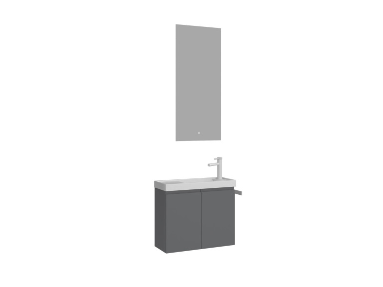 Set mobile lavabo con specchio (2 pezzi) "Ferla 60" - 60 x 22 x 50 cm - Grigio opaco