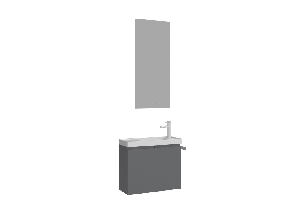 Set mobile lavabo con specchio (2 pezzi) "Ferla 60" - 60 x 22 x 50 cm - Grigio opaco