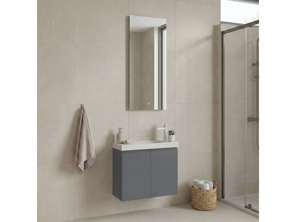 Set mobile lavabo con specchio (2 pezzi) "Ferla 60" - 60 x 22 x 50 cm - Grigio opaco