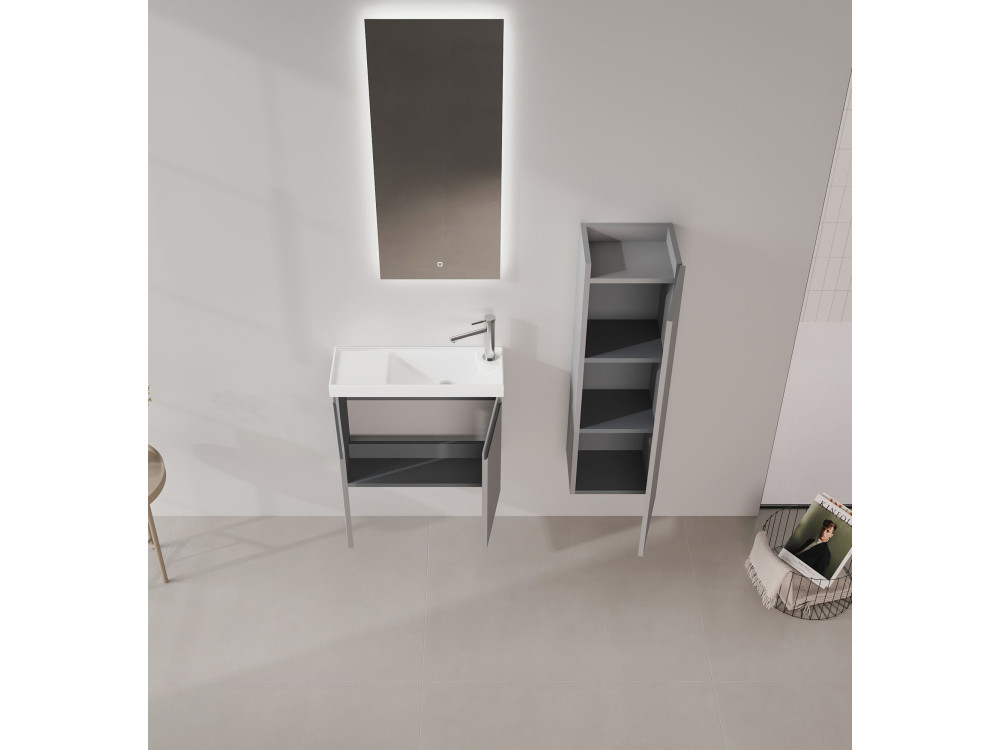 Set mobile lavabo con specchio (2 pezzi) "Ferla 60" - 60 x 22 x 50 cm - Grigio opaco