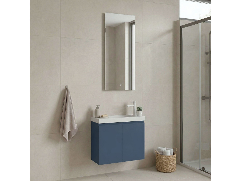 Set mobile lavabo con specchio (2 pezzi) "Ferla 60" - 60 x 22 x 50 cm - Blu opaco